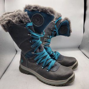 Santana Canada Marinda Womens 10 Grey Turquoise Tall Winter Boots Snow Casual
